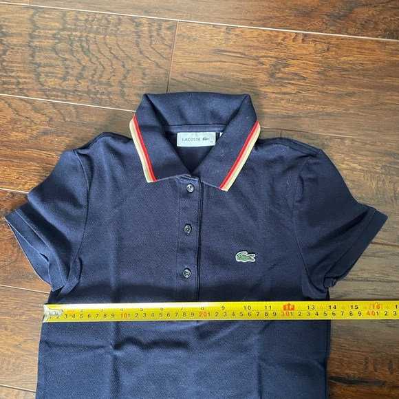 (Rare!) Lacoste Fancy Stripe Collar Polo Shirt - Navy, Size 32 (US XS) - Picture 4 of 6